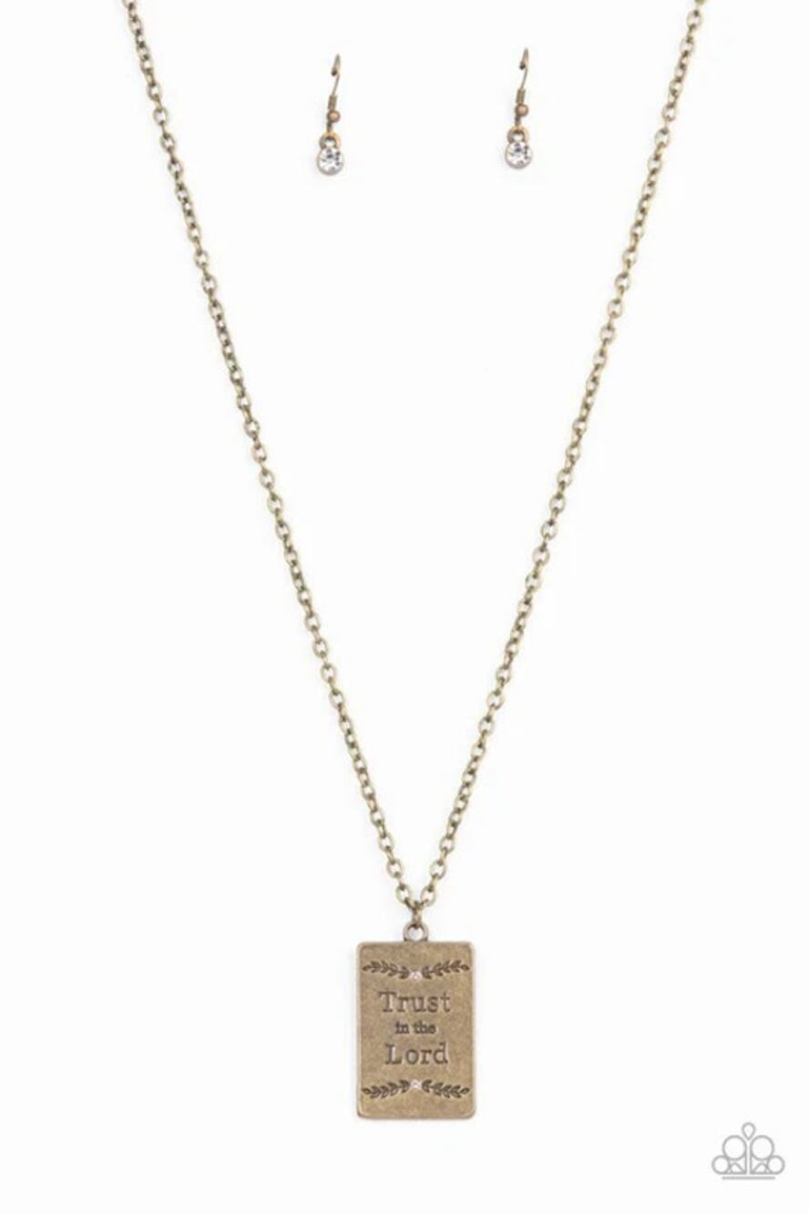 NWT Paparazzi All About Trust The Lord Necklace & Earring Set Brass Jewelry